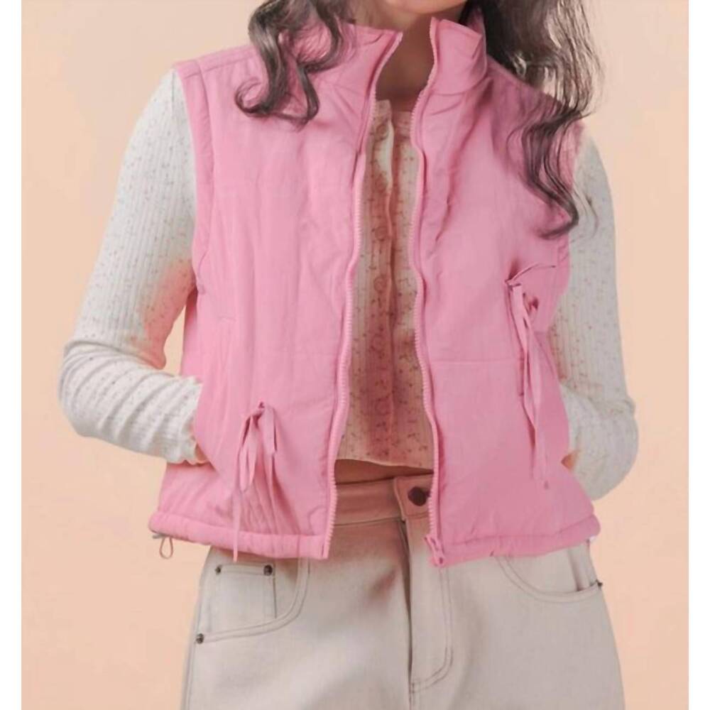 NEW VERY J mock neck puffer tie vest in rose